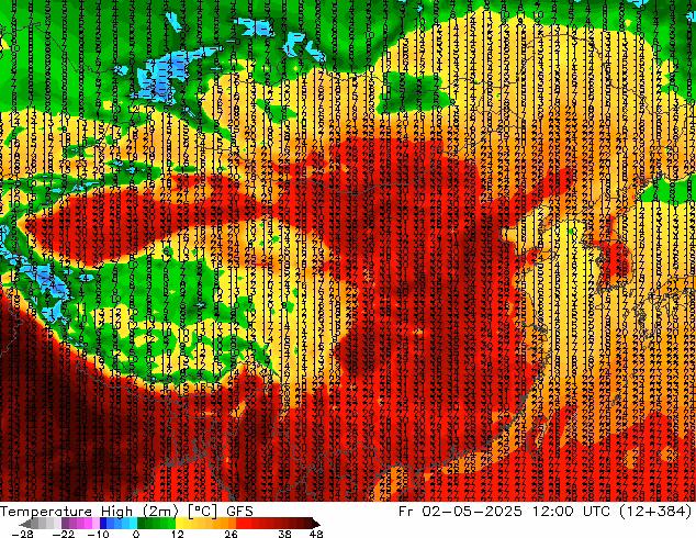 Temperature High (2m) GFS Fr 02.05.2025 12 UTC