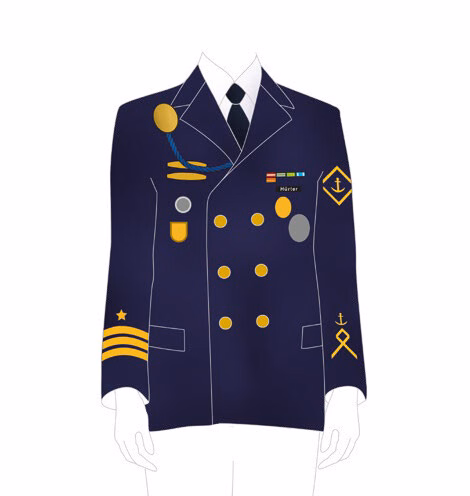 Illustration eines Soldaten der Marine mit blauer Jacke.